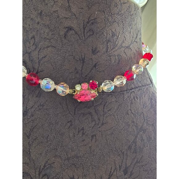Vintage Red & Clear AB Crystal Beaded Necklace With Rhinestone Clasp - Picture 2 of 9